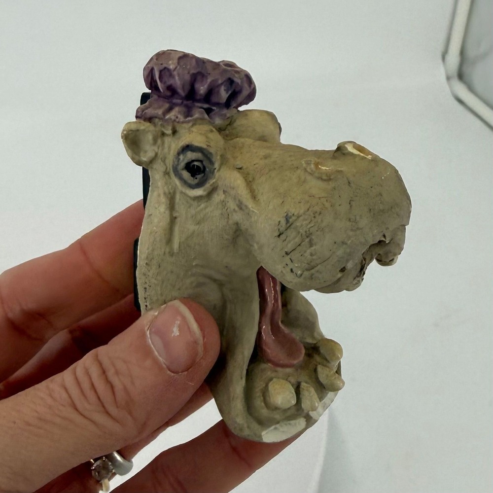 Vintage Hippopotamus House Hippo Refrigerator Magnet With Purple Showercap